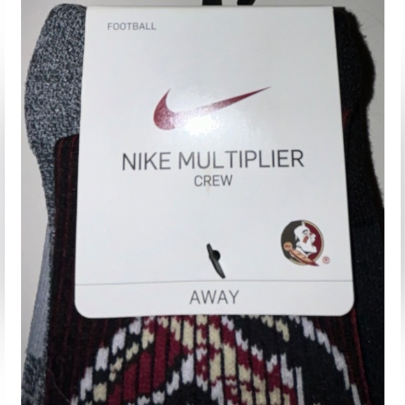 Nike Florida State Seminoles Crew Socks 2 Pair Men 8-12 W 10-13 Black Gray Logo - Picture 6 of 12